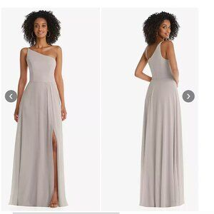 One-Shoulder Chiffon Maxi Dress With Shirred Front Slip In Taupe: Dessy Group